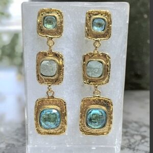18k Gold Plated Genuine Icy Amazonite Crystal Drop Dangle Earrings